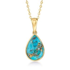 Ross-Simons 10kt Yellow Gold Turquoise Pendant Necklace